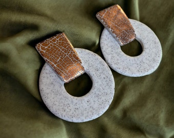 Sand and Copper Earrings / Handmade / Polymer Clay