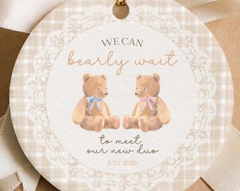 Personalized Twin Pregnancy Announcement Ornament We Can Bearly Wait Teddy Bear Christmas Keepsake Twins Coming Soon Gift Custom Baby Revea
