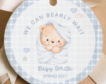Personalized Baby Boy Pregnancy Announcement Ornament Teddy Bear Gender Reveal Christmas Keepsake, Custom Baby Reveal Gift Expecting Parents