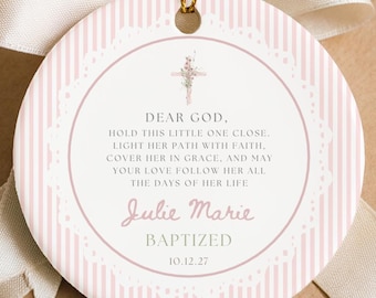 Personalized Baptism Ornament Custom Baby Name Christening Keepsake Baby Girl Baptism Gift Christian Cross Decor Godparent Gift for Baby