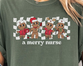 Christmas Comfort Colors Nurse Shirt, NICU PICU ER Nurse Crew Tee, Pediatric Nurse Holiday Gift, Retro Hospital Squad Party Top