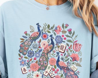 Floral Mahjong Shirt, Boho Mahjong Tile Tee, Comfort Colors® Mahjong Lover Gift, American Mahjong Shirt, Crack Dot Bam Game Night Tee