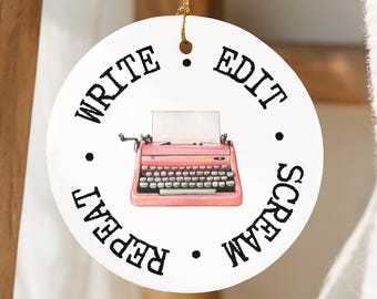 Writer Ornament Front & Back • Personalized Typewriter Christmas Gift • Author Ornament • Editor Gift • Writing Humor Keepsake 2025