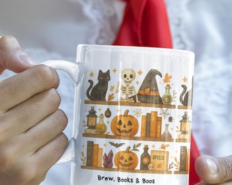 Halloween Book Lover Mug, Spooky Bookshelf Coffee Cup, Ghost Reading Mug Gift, Cozy Fall Bookworm Cup, Teacher Librarian Mug, Birthday Gift