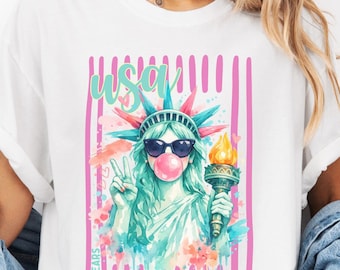 USA 250 Years Shirt, Comfort Colors Patriotic Tee, Trendy Fourth of July Shirt, Retro Statue of Liberty USA Tee, Cute America Shirt