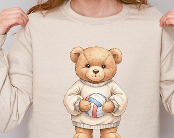 Volleyball Mom Sweatshirt, Teddy Bear Volleyball Crewneck, Game Day Volleyball Shirt, Senior Sports Mom Gift, Cute Bear Sweater
