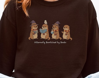 Otter Reading Gift Sweatshirt, Cute Book Lover Crewneck, Fall Bookworm Sweater, Literary Gift, Halloween Librarian Top, Bookish Sweatshirt