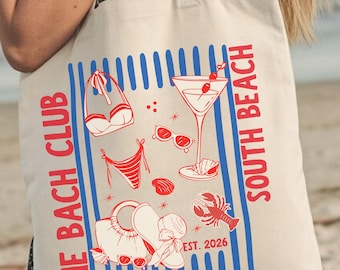 Custom Miami Bachelorette Tote Bag, The Bach Club South Beach Tote, Personalized Beach Bach Welcome Gift, Matching Bridal Party Bags