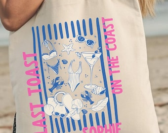 Last Toast on the Coast Bachelorette Tote Bag, Coastal Bach Welcome Gift, Personalized Beach Bachelorette Favor, Bridal Party Tote