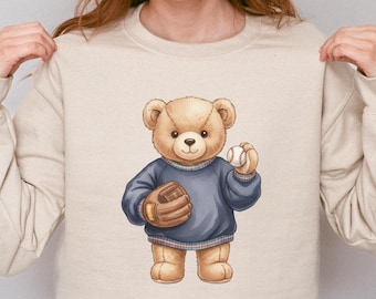 Cute Teddy Bear Baseball Mom Sweatshirt, Game Day Baseball Crewneck, Senior Sports Mom Gift, Baseball Season Sweater