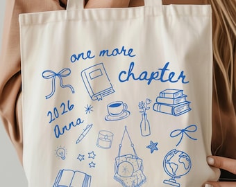 Personalized One More Chapter Tote Bag, Book Lover Tote Bag, Books and Coffee Tote Bag, Bookish Tote Bag, Book Club Tote Bag, Reader Bag