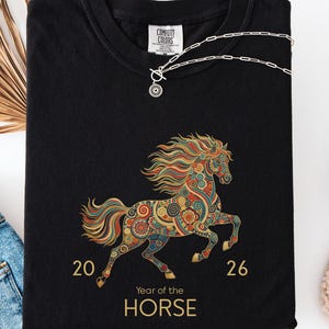 A Comfort Color 2026 Year Of The Horse Shirt, perfect as a lunar new year shirt or a Chinese New Year celebration gift.