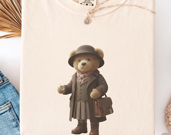 Vintage Teddy Bear Explorer Shirt, Comfort Color, Adventure Traveler Gift, Dark Academia Aesthetic Shirt, Cute Teddy Bear Tee Retro Traveler