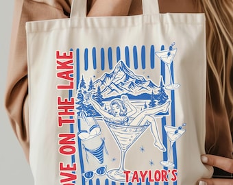 Love on the Lake Bachelorette Tote Bag, Personalized Lake Bach Party Favor, Custom Bachelorette Welcome Gift, Beach & Lake Weekend Tote