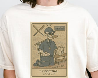 Tarot Softball Coach Card Shirt, Vintage Softball Coach T-Shirt, Comfort Colors Coach, Funny Skeleton Softball Dad Shirt, Coach Game Day Tee