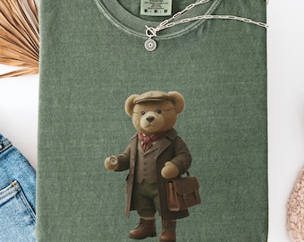 Vintage Teddy Bear Explorer Shirt, Comfort Color, Adventure Traveler Gift, Dark Academia Aesthetic Shirt, Cute Teddy Bear Tee Retro Traveler