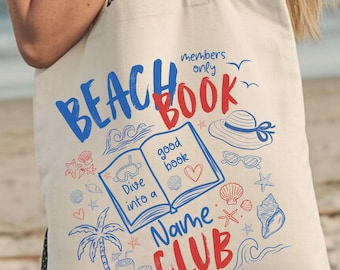 Custom Book Lover Tote Bag, Beach Books Club Tote Bag, Cute Bookish Gift for Readers, Bookworm Tote Bag, Reading Lover Gift