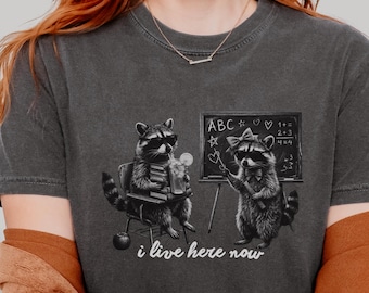 Comfort Colors Raccoon Teacher Tee, I Live Here Now Teacher Shirt, Testing Day Shirt, Funny Back To School Tee, For Gift Idea
