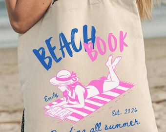 Custom Book Lover Tote Bag, Beach Books Club Tote, Bookworm Bag, Reading Lover Gift, Cute Bookish Gift for Readers, Hot Girls Read Books