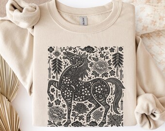Year of the Horse 2026 Sweatshirt, Chinese New Year Crewneck, Lunar New Year Sweater, Vintage Linocut Horse, New Year Gift