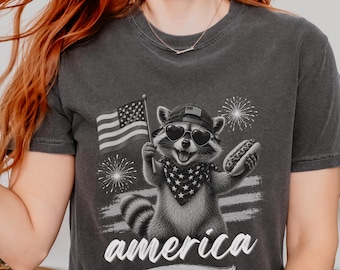 Free And Feral Funny Raccoon & Hot Dogs Shirt, America 250 Anniversary Tee, Comfort Colors Of Fourth July Shirt, Funny Patriotic Tee