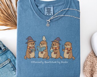 Otternally Bewitched by Books Shirt, Otter Shirt, Comfort Color, Reading Tee, Bookworm Gift, Cute Bookish Shirt for Otter and Book Lovers