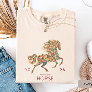 A Comfort Color 2026 Year Of The Horse Shirt, perfect as a lunar new year shirt or a Chinese New Year celebration gift.