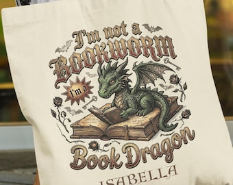 Custom I'm Not A Bookworm Tote Bag, Book Dragon Tote Bag, Personalized Fantasy Reader Tote Bag, Bookish Tote Bag, Dark Romance Book Lover