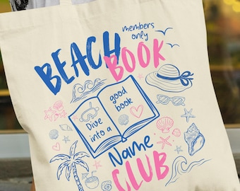 Personalized Book Lover Tote Bag, Beach Books Club Tote, Cute Bookish Gift for Readers, Bookworm Tote Bag, Reading Lover Gift
