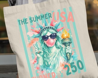 USA 250 Years Tote Bag, Summer USA 250th Anniversary, Retro Statue of Liberty USA, Trendy 4th of July Gift, Cute 4th of July Bag