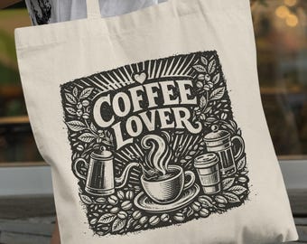 Coffee Lover Tote Bag, Vintage Coffee Canvas Bag, Aesthetic Coffee Accessory, Reusable Grocery Tote, Barista Gift Idea, Botanical Coffee Art