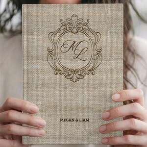 Faux Linen Wedding Planning Journal, Engaged Notebook, Monogram Wedding Planner Personalized Engagement Journal, Custom Bride to Be Gift