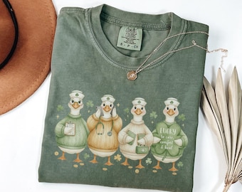 ER Nurse St Patricks Day Comfort Colors Shirt, ICU NICU Nurse Silly Goose Tee, Lucky Peds Nurse Shirt, Emergency Nurse Gift