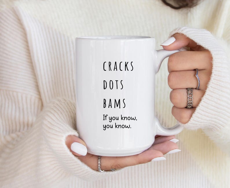 Funny Mahjong coffee mug with text “Cracks Dots Bams if you know you know,” American Mahjong gift for Mahjong players