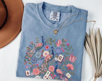 Mahjong Tournament Shirt, Floral Mahjong Tee, Comfort Colors® Mahj Player Shirt, Crack Dot Bam Gift, Mahjong Apparel