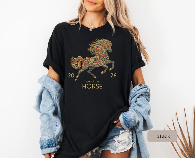 A Comfort Color 2026 Year Of The Horse Shirt, perfect as a lunar new year shirt or a Chinese New Year celebration gift.