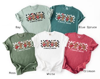 A Merry Nurse Christmas Shirt, Holiday Nurse Squad Tee, Comfort Colors® NICU PICU ER Nurse Gift, Pediatric Nurse Christmas Party Shirt