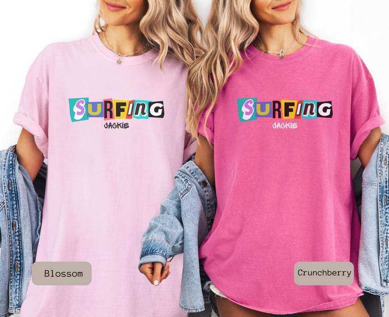 retro surfing shirt that is personalized. This Surfing Shirt is a great gift for couple or surfer gift women, perfect for a surfing group tshirt.