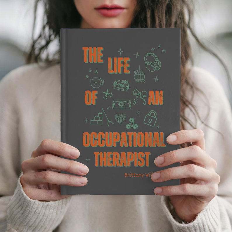 “Personalized Occupational Therapist Journal featuring orange and green design with medical icons, stethoscope, and bow illustration. Custom hardcover notebook gift for OT students, occupational therapists, and therapy professionals.”