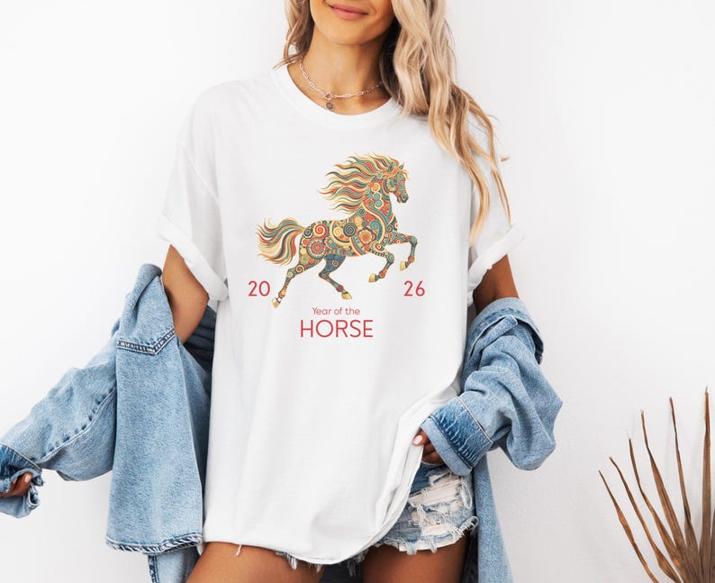 A Comfort Color 2026 Year Of The Horse Shirt, perfect as a lunar new year shirt or a Chinese New Year celebration gift.