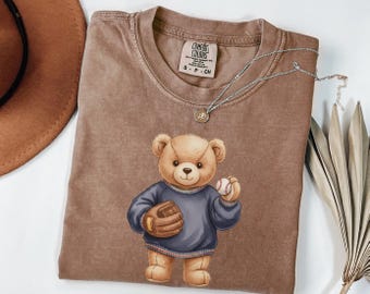Cute Teddy Bear Baseball Mom Shirt, Comfort Colors Tee, Game Day Baseball Shirt, Baseball Coach Gift, Sports Mom Tee