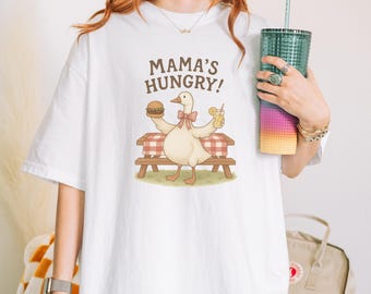 Mama's Hungry Pregnancy Shirt, Coquette Silly Goose Maternity Tee, First Time Mom Gift, New Mom Pregnancy Reveal, Funny Pregnant T-Shirt