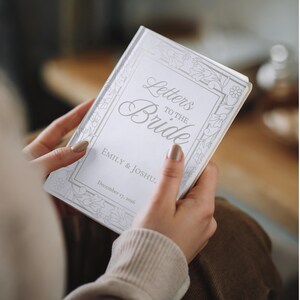 Personalized Letters to the Bride book featuring an elegant custom bride journal design with sophisticated typography. This beautiful bridal shower guest book serves as a sentimental bridal shower book, a precious wedding journal, and a unique bride's notebook.