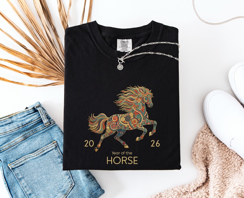 A Comfort Color 2026 Year Of The Horse Shirt, perfect as a lunar new year shirt or a Chinese New Year celebration gift.