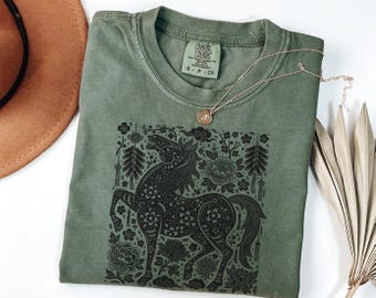 Vintage-Linolschnitt-Shirt zum Jahr des Pferdes 2026, T-Shirt zum Chinesischen Neujahr, Comfort Colors Geschenk zum Mondneujahr