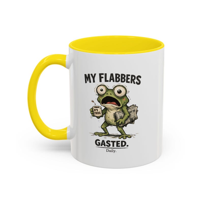 Lustiger Froschbecher „Meine Kalorien sind aufgebraucht“ | Ausgefallener Kaffeebecher | Geschenk für Fans von ungewöhnlichen Froschmotiven | Becher mit Humor für Neurodiverse | Geschenk für Kollegen Yellow