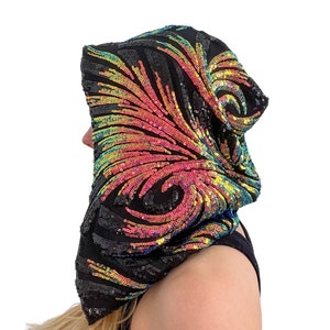 Rainbow sequin unisex rave hood/ festival outfit / hood