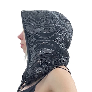 Black sequin unisex rave hood/ festival outfit / hood