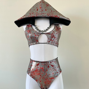 Metallic Blood splatter rave top and rave bottom /  festival outfit / rave outfit / costume