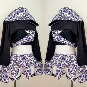 Googly Eyes Trippy Pixie / Trippy asymmetrical top and skirt set/ festival outfit / rave outfit / spooky skirt / Halloween costume
